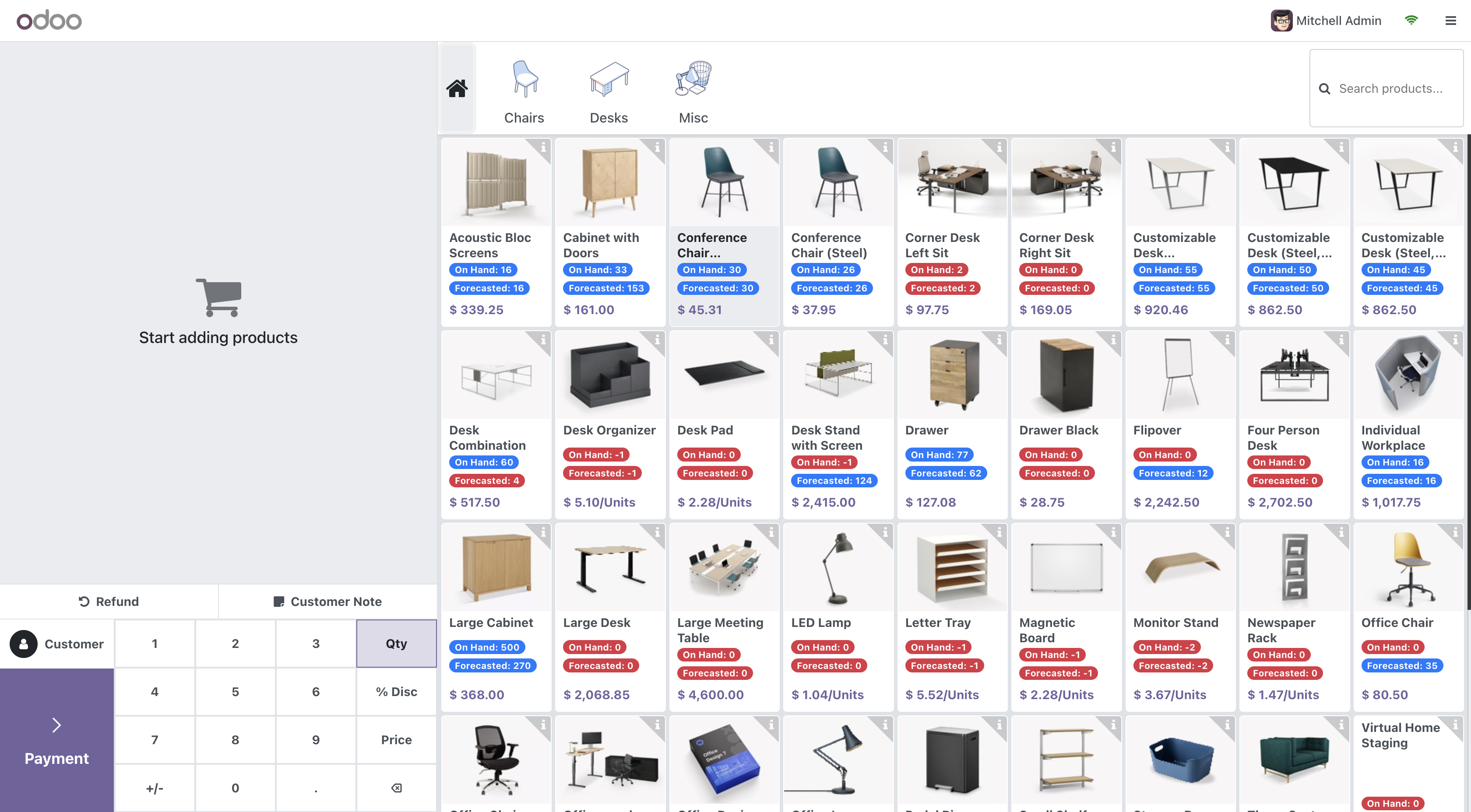 Odoo POS stock management screen
